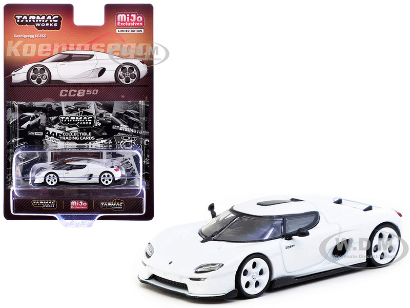 Koenigsegg CC850 White with Tarmac Cards Global64 Series 1/64 Diecast Model Tarmac Works T64G-TL051-WH