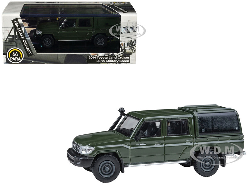 2014 Toyota Land Cruiser LC 79 with Camper Shell Military Green 1/64 Diecast Model Car Paragon Models PA-55686