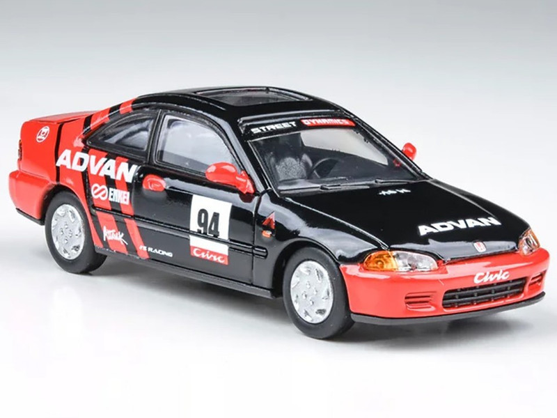 1995 Honda Civic Coupe EJ1 #94 Autocross ADVAN Black and Red 1/64 Diecast Model Car Paragon Models PA-55767
