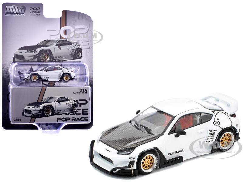 Toyota Pandem GR86 White with Carbon Hood Enigma Exclusive Edition 1/64 Diecast Model Car Pop Race PR64-PRE014