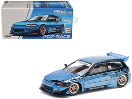 Pandem Civic EG6 RHD Right Hand Drive Blue Chrome 1/64 Diecast Model Car Pop Race PR640206