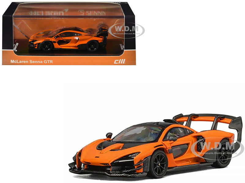 McLaren Senna GTR Orange Metallic with Carbon Hood and Black Top 1/64 Diecast Model Car CM Model CM64-SENNAGTR-04