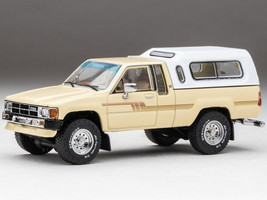 Toyota XtraCab SR5 4x4 Pickup Truck Beige with White Camper Shell DiecastTalk Exclusive Limited Edition to 1008 pieces Worldwide 1/64 Diecast Model Car GCD DTG0020-BEI