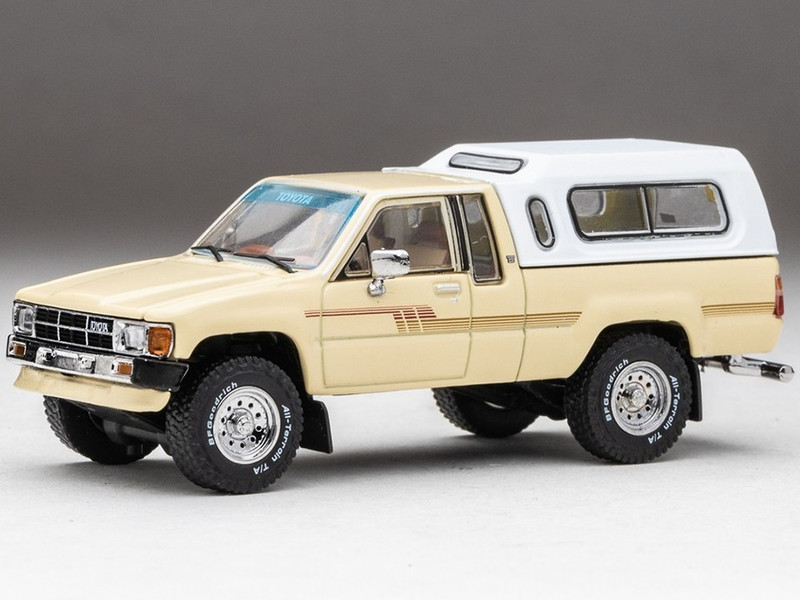 Toyota XtraCab SR5 4x4 Pickup Truck Beige with White Camper Shell DiecastTalk Exclusive Limited Edition to 1008 pieces Worldwide 1/64 Diecast Model Car GCD DTG0020-BEI