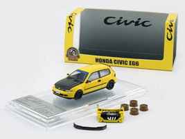 Honda Civic EG6 RHD Right Hand Drive Yellow with Carbon Hood with Alternates 1/64 Diecast Model Car BM Creations 64B0483