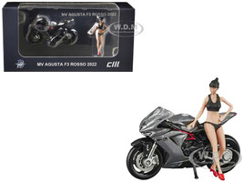 2022 MV Agusta F3 Rosso Motorcycle Silver Metallic with Figure 1/64 Diecast Model CM Model CM64-F3ROSSO-02