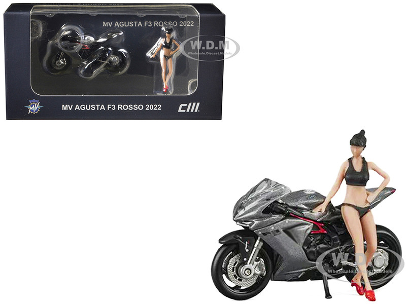 2022 MV Agusta F3 Rosso Motorcycle Silver Metallic with Figure 1/64 Diecast Model CM Model CM64-F3ROSSO-02