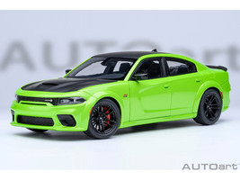 Dodge Charger Scat Pack Widebody Sublime Green with Matt Black Hood and Top 1/18 Model Car Autoart 71758