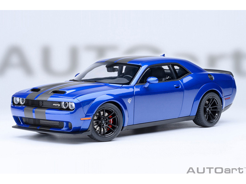 2022 Dodge Challenger SRT Jailbreak Indigo Blue Metallic with Carbon Stripes 1/18 Model Car Autoart 71763