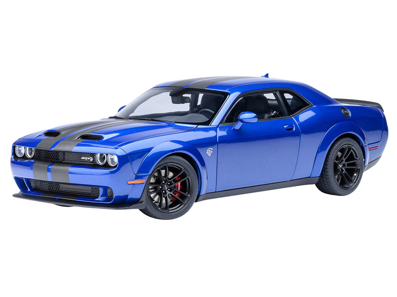 2022 Dodge Challenger SRT Jailbreak Indigo Blue Metallic with Carbon Stripes 1/18 Model Car Autoart 71763