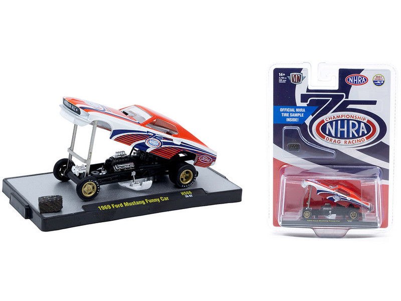 1969 Ford Mustang Funny Car NHRA 75 Years Red and White with Graphics Limited Edition to 3740 pieces Worldwide 1/64 Diecast Model Car M2 Machines 31500-HS66