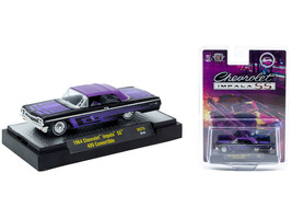 1964 Chevrolet Impala SS 409 Convertible Black Metallic with Purple Graphics and Purple Soft Top Limited Edition to 11000 pieces Worldwide 1/64 Diecast Model Car M2 Machines 31500-HS75