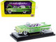 1957 Chevrolet Bel Air Convertible Green Metallic with Flame Graphics and Purple and White Interior Limited Edition to 4050 pieces Worldwide 1/24 Diecast Model Car M2 Machines 40300-139A