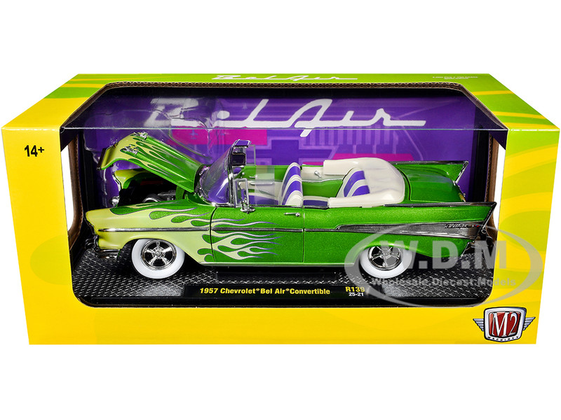 1957 CHEVROLET BEL AIR CONVERIBLE GREEN 1/24 DIECAST MODEL BY M2