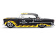 1955 Chevrolet Bel Air BTM Social Club Matt Black with Flames Bigtime Muscle Series 1/24 Diecast Model Car Jada 36606