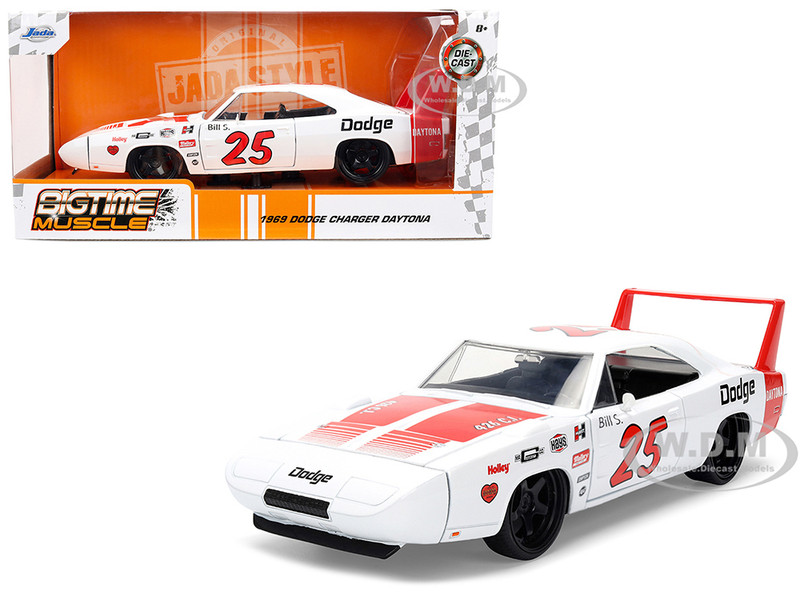 1969 Dodge Charger Daytona #25 White with Red Stripes Bigtime Muscle Series 1/24 Diecast Model Car Jada 36608