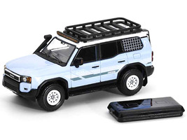 2024 Toyota Land Cruiser Prado Light Blue with White Top and Stripes with Roof Rack and Accessory 1/64 Diecast Model Car GCD KS-075-581