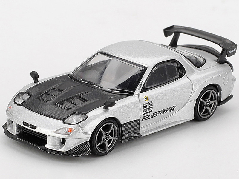 Mazda RX 7 RE Amemiya Silver Metallic with Matt Black Hood Limited Edition 1/64 Diecast Model Car Mini GT MGT01106