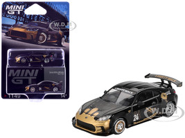 Toyota GR86 LB Nation Liberty Walk #24 Black with Carbon Hood and Gold Graphics Limited Edition 1/64 Diecast Model Car Mini GT MGT01149