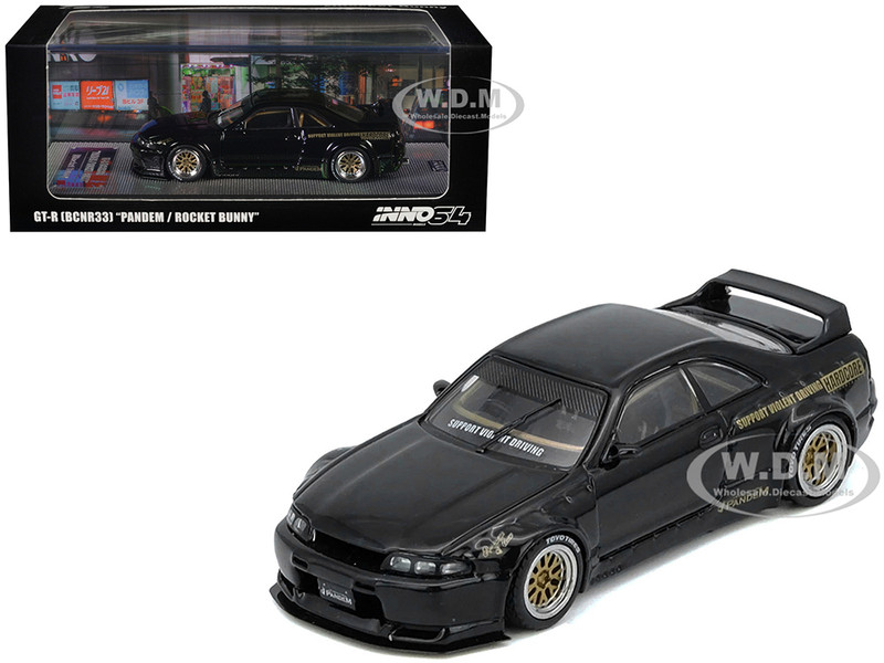 Nissan Skyline GT R BCNR33 RHD Right Hand Drive Pandem Rocket Bunny Black 1/64 Diecast Model Car Inno Models IN64-R33P-BLA