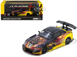 Honda S2000 AP1 RHD Right Hand Drive J s Racing Maou Yellow with Carbon Top with Graphics 1/64 Diecast Model Car Inno Models IN64-S2000JS-MAOU