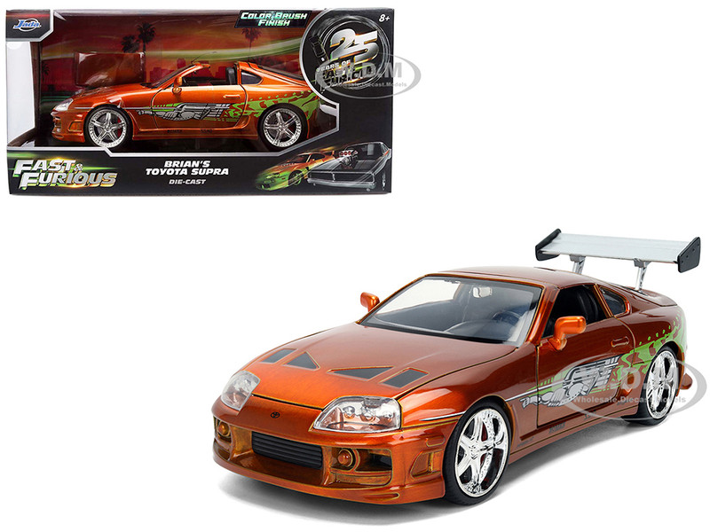 Brian s Toyota Supra Orange Color Brush Finish 25 Years of Fast & Furious Anniversary The Fast and the Furious 2001 Movie Fast & Furious Series 1/24 Diecast Model Car Jada 37703