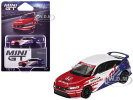 Honda Civic TYPE R 2024 Pace Car HRC White with Red and Blue Graphics Limited Edition 1/64 Diecast Model Car Mini GT MGT01079