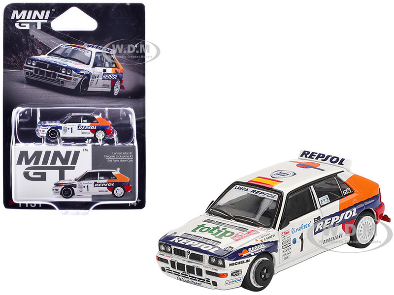 Lancia Delta HF Integrale Evoluzione #1 Carlos Sainz Luis Moya Rallye Monte Carlo 1993 Limited Edition 1/64 Diecast Model Car Mini GT MGT01131