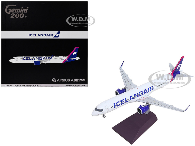 Airbus A321neo Commercial Aircraft Icelandair TF IAA White with Blue and Pink Tail Gemini 200 Series 1/200 Diecast Model Airplane GeminiJets G2ICE1401