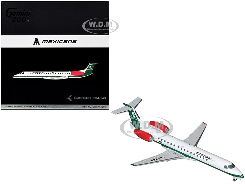 Embraer ERJ 145 Commercial Aircraft Mexicana de Aviacion XA MBR White with Green Stripes and Tail Gemini 200 Series 1/200 Diecast Model Airplane GeminiJets G2MXA1305