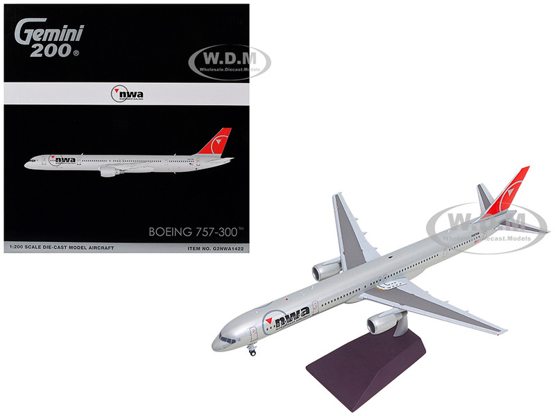 Boeing 757 300 Commercial Aircraft Northwest Airlines N587NW Silver with Red Tail Gemini 200 Series 1/200 Diecast Model Airplane GeminiJets G2NWA1422