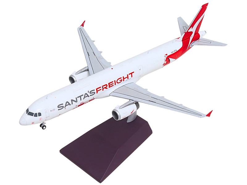Airbus A321P2F Commercial Aircraft Qantas Freight Santa s Freight VH XF4 White with Graphics and Red Tail Gemini 200 Series 1/200 Diecast Model Airplane GeminiJets G2QFA1477