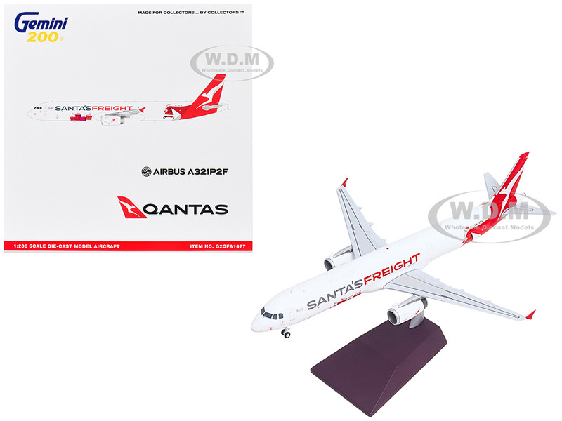 Airbus A321P2F Commercial Aircraft Qantas Freight Santa s Freight VH XF4 White with Graphics and Red Tail Gemini 200 Series 1/200 Diecast Model Airplane GeminiJets G2QFA1477
