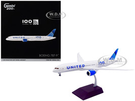 Boeing 787 9 Commercial Aircraft United Airlines 100 Years N61101 White with Graphics and Blue Tail Gemini 200 Series 1/200 Diecast Model Airplane GeminiJets G2UAL1258