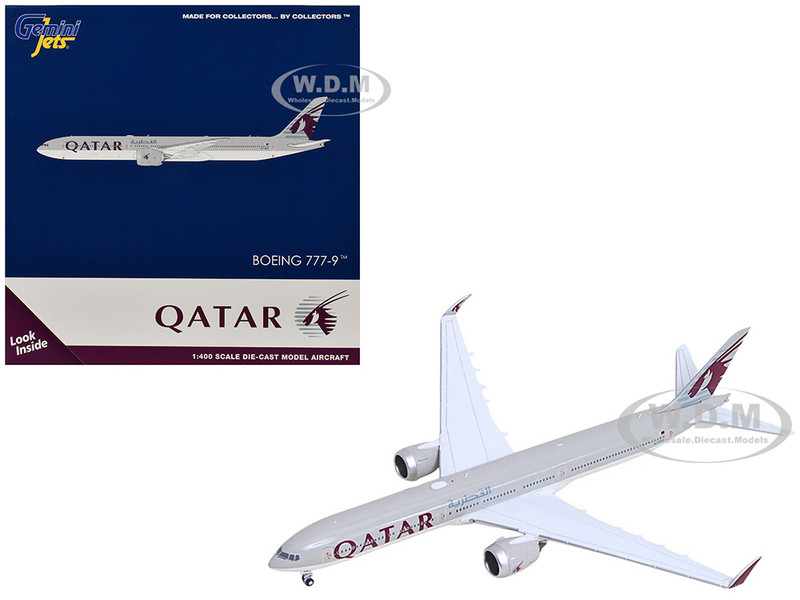 Boeing 777 9 Commercial Aircraft Qatar Airways A7 BKA Gray with Dark Red Tail Graphics 1/400 Diecast Model Airplane GeminiJets GJ2278