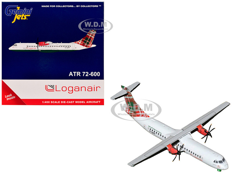 ATR 72 600 Commercial Aircraft Loganair Isle of Man s Airline G LMTE White with Red and Green Plaid Tail 1/400 Diecast Model Airplane GeminiJets GJ2309