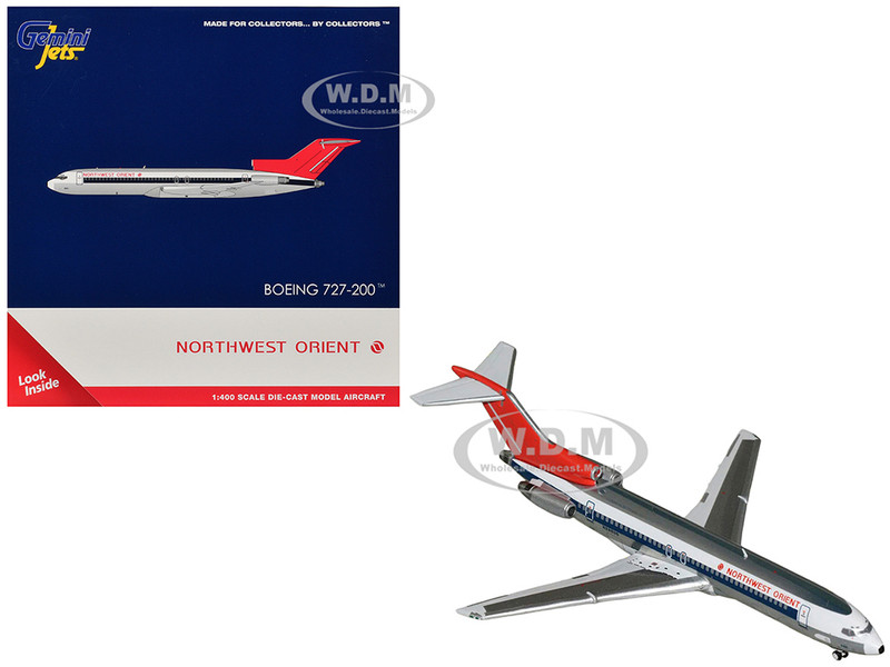Boeing 727 200 Commercial Aircraft Northwest Orient N298US Silver with White Stripes and Red Tail 1/400 Diecast Model Airplane GeminiJets GJ2354