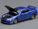 Nissan Skyline GT R R34 V Spec II RHD Right Hand Drive Bayside Blue Metallic with Carbon Hood Senior 64 Series 1/64 Diecast Model Car MotorHelix M63450-HK