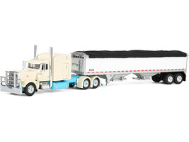 Peterbilt 389 with 63 Mid Roof Sleeper and 43 Wilson Pacesetter High Sided Grain Trailer Capitola Trucking Cream 1/64 Diecast Model DCP/First Gear 60-2207