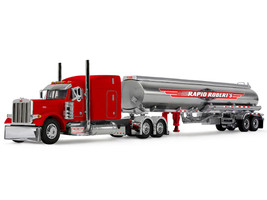 Peterbilt 379 with 63 Mid Roof Sleeper and Heil Fuel Tank Trailer Rapid Roberts Red 1/64 Diecast Model DCP/First Gear 60-2251