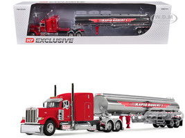 Peterbilt 379 with 63 Mid Roof Sleeper and Heil Fuel Tank Trailer Rapid Roberts Red 1/64 Diecast Model DCP/First Gear 60-2251