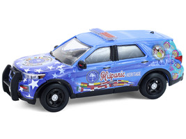 2022 Ford Police Interceptor Utility Miami Police Department Hispanic Heritage Month Blue with Graphics Hobby Exclusive Series 1/64 Diecast Model Car Greenlight 30554