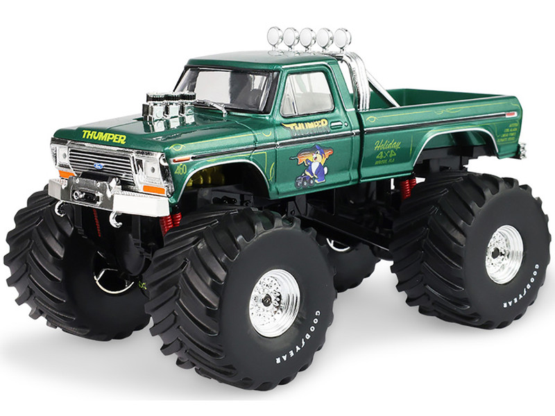 1975 Ford F 250 Monster Truck with 66 Inch Tires Thumper Green Metallic Kings of Crunch Series 1/43 Diecast Model Car Greenlight 88053