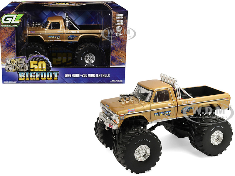 1979 Ford F 250 Monster Truck Bigfoot #1 50th Anniversary Gold Metallic Kings of Crunch Series 1/43 Diecast Model Car Greenlight 88061