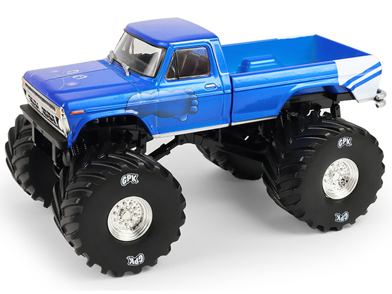 1976 Ford F 250 Monster Truck Garbage Pail Kids 40th Anniversary Buck Truck Blue Metallic with Graphics Kings of Crunch Series 1/43 Diecast Model Car Greenlight 88062