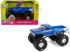 1976 Ford F 250 Monster Truck Garbage Pail Kids 40th Anniversary Buck Truck Blue Metallic with Graphics Kings of Crunch Series 1/43 Diecast Model Car Greenlight 88062