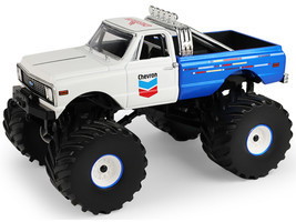 1972 Chevrolet K 10 Monster Truck Chevron 150th Anniversary White and Blue Metallic Kings of Crunch Series 1/43 Diecast Model Car Greenlight 88063
