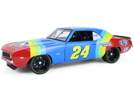 1969 Chevrolet Camaro #24 Jeff Gordon Hendrick Motorsports First Win Tribute Blue and Red with Rainbow Stripes 1/18 Diecast Model Car Highway 61 HWY-18052
