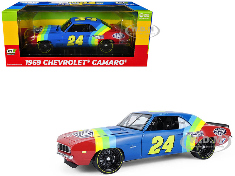 1969 Chevrolet Camaro #24 Jeff Gordon Hendrick Motorsports First Win Tribute Blue and Red with Rainbow Stripes 1/18 Diecast Model Car Highway 61 HWY-18052