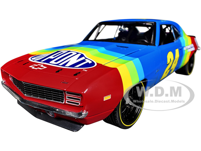 1969 Chevrolet Camaro #24 Jeff Gordon Hendrick Motorsports First Win Tribute Blue and Red with Rainbow Stripes 1/18 Diecast Model Car Highway 61 HWY-18052